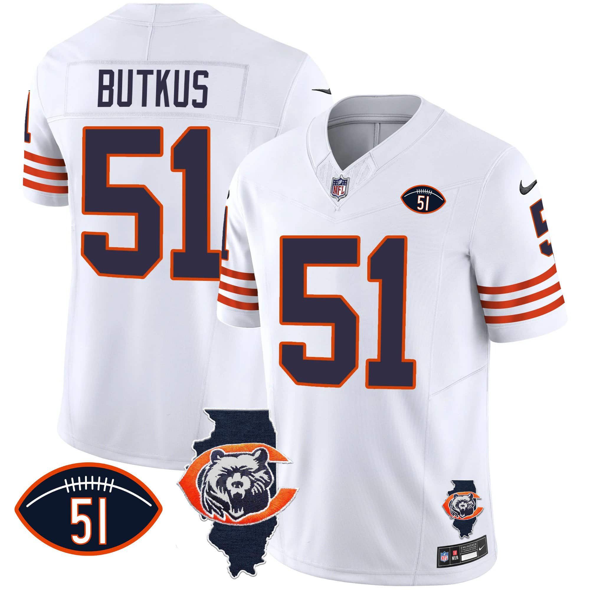 Men Chicago Bears #51 Butkus White 2024 Nike Throwback Illinois Patch Vapor NFL Jersey